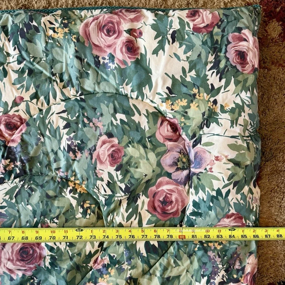 3pc VTG Country Floral Full Comforter Valance Curtains Green Pink Rose Roses USA